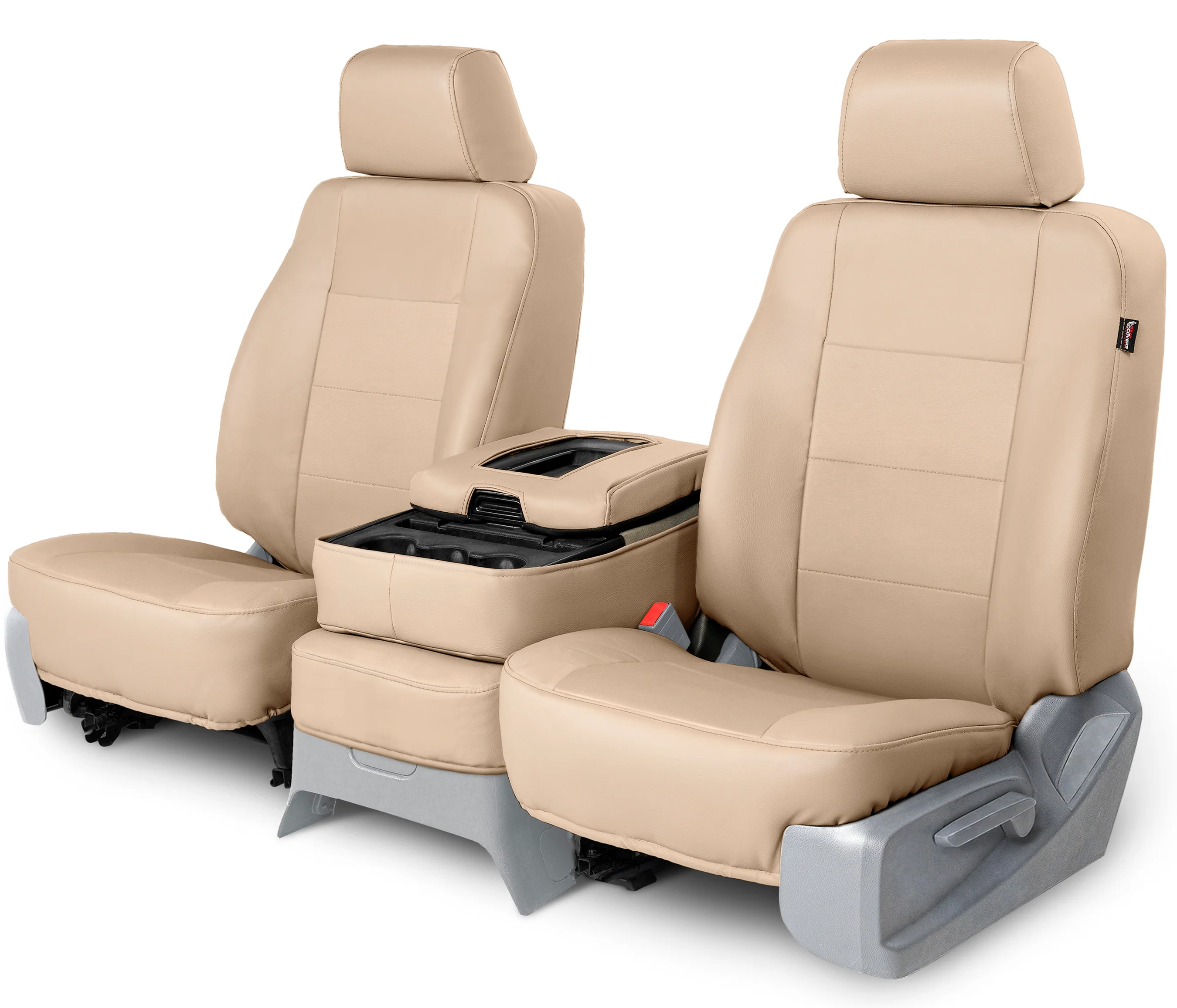 Leatherette Custom Seat Covers - Beige and Beige - Front Seat