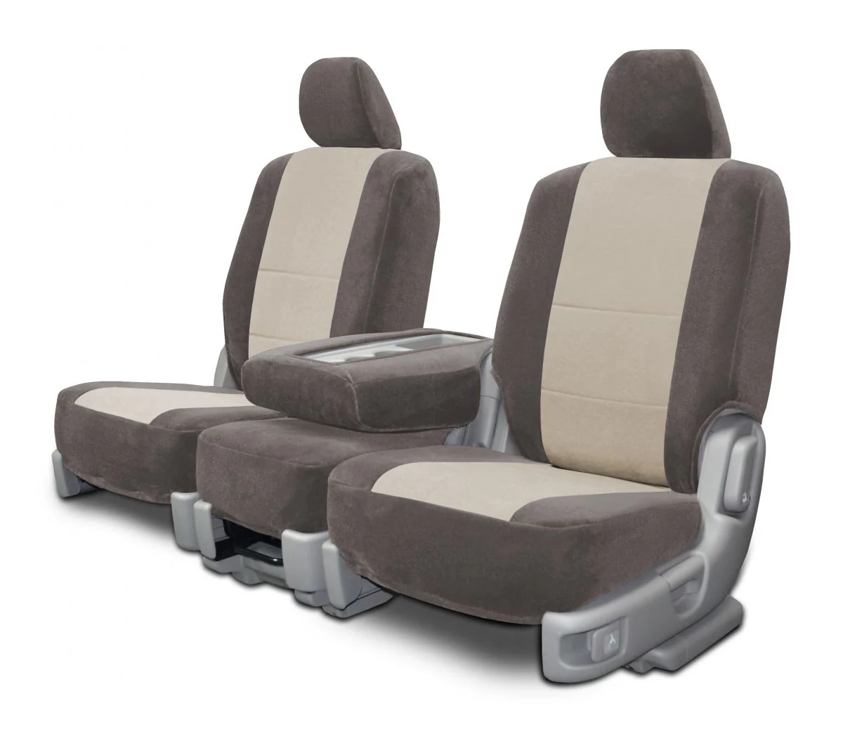 Two Tone Velour Custom Seat Covers - Taupe and Tan - Front Seat